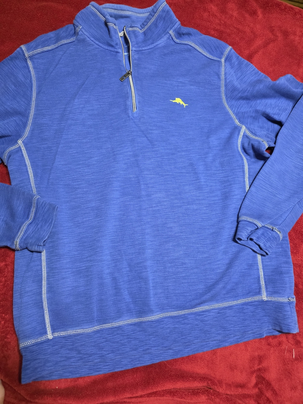 Tommy Bahama Blue Quarter-Zip Pullover with Yellow Logo